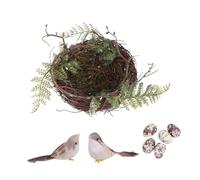 DRESSOOS 1set Handmade Weaving Bird Nest for Garden Decoration Rustic Decorative Bird House for Wedding Photography Prop Includes Leaf Nest Eggs Cozy Shelter and Pets