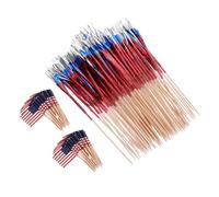 DRESSOOS 200pcs Patriotic Wood Dessert Picks Tricolor US Flag Toothpicks Fruit Cake Party Picks for July Celebration