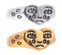 DRESSOOS 2Pcs Adjustable Open Heart Crying Face Rings Set, Delicate Finger Ring Jewelry in Gold Silver, Vintage Emotion Expression Accessories for Women