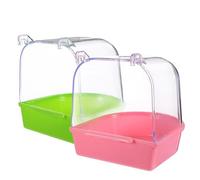 DRESSOOS 2pcs Bird Bath Tubs Spill Design Hanging Shower Basins for Parrots and Budgies Easy to Clean Random Top Style for Birdcages