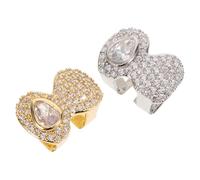 DRESSOOS 2pcs Bling Hip Hop Teeth Caps with Zircon Stones Shiny Gold Silver Mouth Grill for Men Women Comfortable Tooth Jewelry for Halloween Cosplay Parties