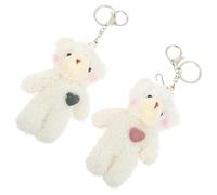 DRESSOOS 2Pcs Cute Plush Bear Keychain Pendant Set Silver Metal Clasp, Small Lovey Bear Hanging Decor for Bags and Keys, Pink and Green Heart Design, Gift for Couples and Friends
