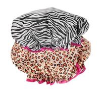 DRESSOOS 2pcs Double Layer Shower Caps for Adults Elastic Edging Hair Protective Caps Satin Material for Hair Care Kitchen and Makeup Use Leopard Print and Zebra Pattern