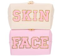 DRESSOOS 2pcs Embroidered Cosmetic Bags Creative Makeup Storage Bags Multi-use Toiletry Travel for Women Stitch Design