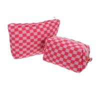 DRESSOOS 2pcs Large Checkered Makeup Bag with Zipper, Portable Polyester Cosmetic Storage Pouch for Everyday Use and Business Trips, Waterproof Makeup Organizer Toiletry Bag