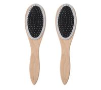 DRESSOOS 2pcs Paddle Hair Brush Detangling Comb with Wood Handle and Stainless Steel Bristles for Men and Women, Beige Colour, Scalp Massage and Knot-free Styling