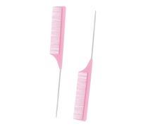DRESSOOS 2pcs Pink Carbon Fiber and Stainless Steel Tail Comb Set, Rat Tail Hairdressing Teasing and Pick Combs for Salon and Home Use