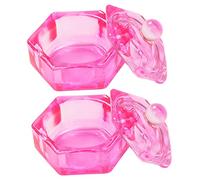 DRESSOOS 2pcs Pink Crystal Glass Dappen Dish with Lid Odorless Liquid Monomer Container for Acrylic Nail Tools Smooth Hexagonal Nail Powder Mixing Bowls for Salon and Home Use
