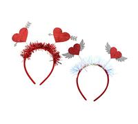 DRESSOOS 2Pcs Red Sequin Heart Headband Cupid Wings Valentine Themed Headbands for Girls Women Decorative Party Hair Hoops Sturdy and Colourful Costume Supplies One Size Fits Most
