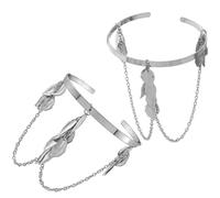 DRESSOOS 2Pcs Silver Metal Leaf Chain Upper Arm Cuff Bracelets for Women, Boho Arm Jewelry Charm Cuff Bangles Suitable for Festival and Casual Wear