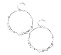 DRESSOOS 2pcs Silver Star Beaded Bracelet for Women, Dainty Double Layer Adjustable Length, Lightweight Comfortable Feel, for Dates and Parties