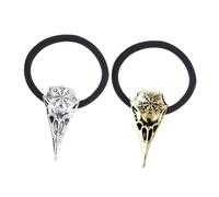 DRESSOOS 2pcs Vintage Viking Crow Skull Symbol Hair Ties Elastic Ponytail Holders for Women and Girls and Secure Hair Accessories Antique
