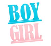 DRESSOOS 2pcs Wooden Gender Reveal Decorations Shower Party Table Centerpieces for Newborn Boy Girl with Bright Colors and