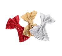 DRESSOOS 3pcs Sequin Hair Bow Clips for Girls Decorative Hair Accessories for Performance and Prom Adorable Handmade Bows Red Gold and Silver for Boy Girl Outfits and Photography