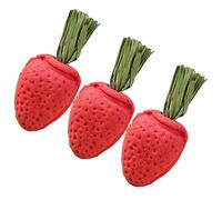 DRESSOOS 3pcs Small Strawberry Chew for Hamsters and Rats Natural Biting Sticks for Teeth Grinding Durable Molar Playthings to Reduce Boredom and Protect Cage Furniture Safe Pet Chew