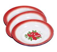 DRESSOOS 3pcs Vintage Enamel Plates 20cm Round Side Dishes Floral Pattern Retro Style Snack Plates Food Serving for BBQ Picnic and Home Dining Random Style