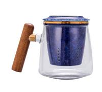DRESSOOS 400ml Glass Tea Mug with Wooden Handle and Lid, Ceramic Inner Liner, Easy to Carry Office Drinks Cup, Anti-Slip Coffee Cup for Daily Use