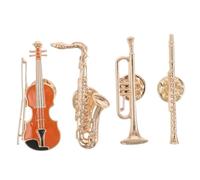 DRESSOOS 4pcs Musical Instrument Brooch Vintage Metal Saxophone Guitar Trumpet Enamel Pins for Musicians Music Festivals Party Favors Durable Collectible Music Note Badges