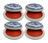 DRESSOOS 4pcs Red Ink Pads for Calligraphy and Painting, Ceramic Box with Retro Chinese Style Dragon Pattern, Easy to Clean and Portable Ink Pads for Arts and Crafts