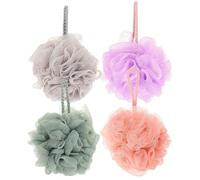DRESSOOS 4pcs Wear-Resistant Quick-Drying Bath Loofahs Shower Sponges Lanyard, Polyester and Pe Mesh Body Exfoliating Puff for Daily Use Bathing and Skin Cleaning Random Color