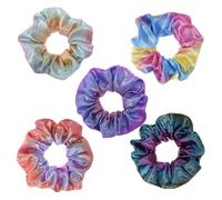 DRESSOOS 5 Pcs Assorted Colour Shiny Scrunchies Hair Elastics Ponytail Holders Soft Cloth Hair Bands for Women and Useful for Makeup and Everyday Random Color