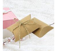 DRESSOOS 50pcs Kraft Paper Pillow Gift Box with Rope, Lightweight Portable Paper Candy Box in Khaki, Creative Delicate Pillow Shape Container for Christmas and Birthday Party Favors