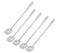 DRESSOOS 5pcs Stainless Steel Cocktail Mixing Spoons with Long Handle and Square Head for Coffee Stirring and Ice Cream, Versatile Bar Spoons for Cold and Hot Drinks