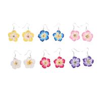 DRESSOOS 6Pair Colorful Hawaiian Plumeria Earrings - Tropical Flower Rhinestone Charm Dangle Drop Earrings for Women Bohemian Summer Holiday Beach Jewelry