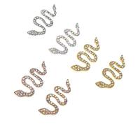 DRESSOOS 6pcs 3D Snake Nail Art Charms Rhinestones Set, Mixed Metal Alloy with White and Ab Crystals, Manicure Decorations for Stylish Nail Design