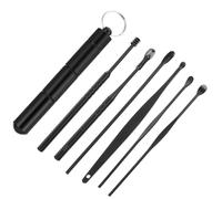 DRESSOOS 6pcs Black Spiral Earwax Removal Kit, Portable Ear Wax Cleansing Tools Set with Safety Scoop for Adults, Reusable Ear Care Accessories for Effective Wax Extraction