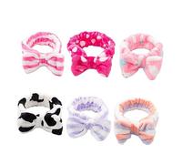 DRESSOOS 6pcs Flannel Makeup Hair Bands for Women Soft and Absorbent Facial Headbands for Spa Yoga and Makeup Application Cute Bow Design Multiple Colors
