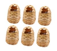 DRESSOOS 6Pcs Handmade Woven Bamboo Bird Nest with Hooks Rustic Outdoor Shelter for Garden Birds Windproof Birdhouse for Hanging Trees Porch