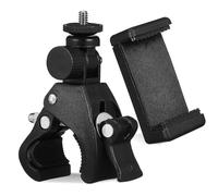 DRESSOOS Adjustable Rotatable Phone Holder Clamp for Microphone Stand Arm Black Mount with Cushion Pads Swivel Clip Compatible with Various Mic Stand Types for Musicians and Content