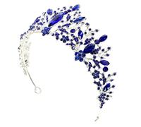DRESSOOS Baroque Crown Rhinestone Headband Tiara Hair Loop for Women Bridal Party Accessory Birthday Celebration Decor Elegant Blue Design