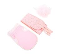 DRESSOOS Bathing Shower Kit Exfoliating Back Rub Towel Set with Gloves and Bath Ball for Gentle Skin Care and Relaxation Pink