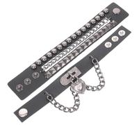 DRESSOOS Black Leather Punk with Multilayer Chain and Heart Lock, Gothic Cuff for Men and Women, Goth Accessories for Halloween and Cosplay Parties