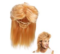 DRESSOOS Blonde Mullet Wig One Piece High Temperature Fiber Synthetic Long Haired Wig for Men 80s Rocker Cosplay Halloween Costume Accessory