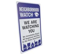 DRESSOOS Blue Iron Security Warning Sign for Yard and Poles Strong Warning and Easy Installation, Sturdy Metal Outdoor Sign for Neighbourhood Surveillance