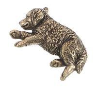 DRESSOOS Brass Miniature Golden Retriever Dog Figurine Solid Brass Animal Sculpture Home Dog Tabletop Decoration Vintage Puppy Statue Ornament for Shelf and Desk Display