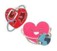 DRESSOOS Brooch Promoting Heart Pins Alloy and Nurse 2pcs Globe Shape for Metal Badge Portable Accessories Awareness Nurses and Staff for Work Uniforms