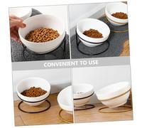 DRESSOOS Ceramic Pet Food Bowl with Tilted Iron Rack Stand Household Dog Feeder for Cats and Small Dogs Stable Non-tip Food and Water Dish Easy to Install Pet Feeding Station
