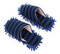 DRESSOOS Chenille Floor Clean Slippers Free Size Blue Stripe Sole Cover | Cotton Chenille, Picks up Hair and Dirt, Easy to Clean Separately, Walking around House