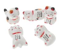 DRESSOOS Chopsticks Rests and Spoon Holders Set Porcelain Cat Shape 5pcs Creative Cartoon Style Chopstick Stand and Fork Rest for Dining Table Accessories