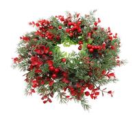 DRESSOOS Christmas Wreath Door Decor with Artificial Red Berries and Pine Needles, Plastic Xmas Hanging Garland for Festival and Wall Decoration, Create Festive Atmosphere with Creative