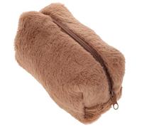DRESSOOS Coffee Plush Mini Makeup Bag with Sturdy Zipper Closure for Orderly Storage, Stylish and Portable Toiletries Pouch for Travel and Daily Use