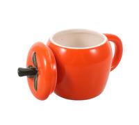 DRESSOOS Creative Tomato-Shaped Ceramic Mug with Lid Cover, Yellow Vintage Style Latte Cup for Office and Parties, Heat Retention and Easy to Clean Breakfast Coffee Mug