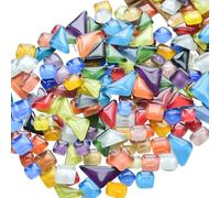 DRESSOOS Crystal Glass Mosaic Tiles Small Square and Triangle Tiles with Flat and Smooth Bottom in Assorted Colours for Craft Project and Supplies