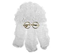 DRESSOOS Curly White Judge Wig with Gold Frame Glasses for Historical Costume Parties Halloween Cosplay and Themed Events Soft Construction