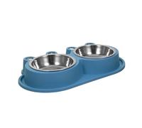 DRESSOOS Double Pet Feeder Bowl with Non-slip Base and No Spill Moat Design Stainless Steel Food and Water Dish for Small to Medium Cats and Dogs Stable Outdoor Pet Feeding Container