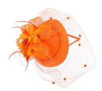 DRESSOOS Elegant Orange Wedding Fascinator Hair Clip with Vintage Veil Design, Lightweight Mesh and Plume Material, Comfortable to Wear Small Hat for Occasions and Outfit Decors